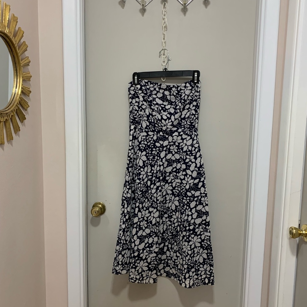 J. Crew Blue and White Strapless Sundress